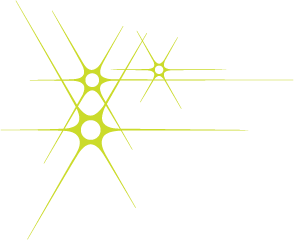 A graphic of three yellow starbursts of varying sizes, with intersecting lines radiating from each center. The largest starburst is on the left, and they decrease in size towards the right, all on a transparent background.